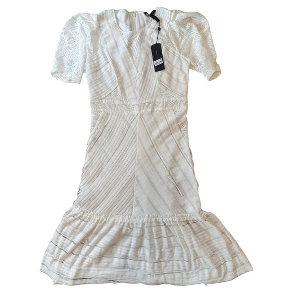 BCBGMAXAZRIA NWT White Lace Tiered Ruffle Midi Dress – Flare Hem, Size L - Picture 7 of 12